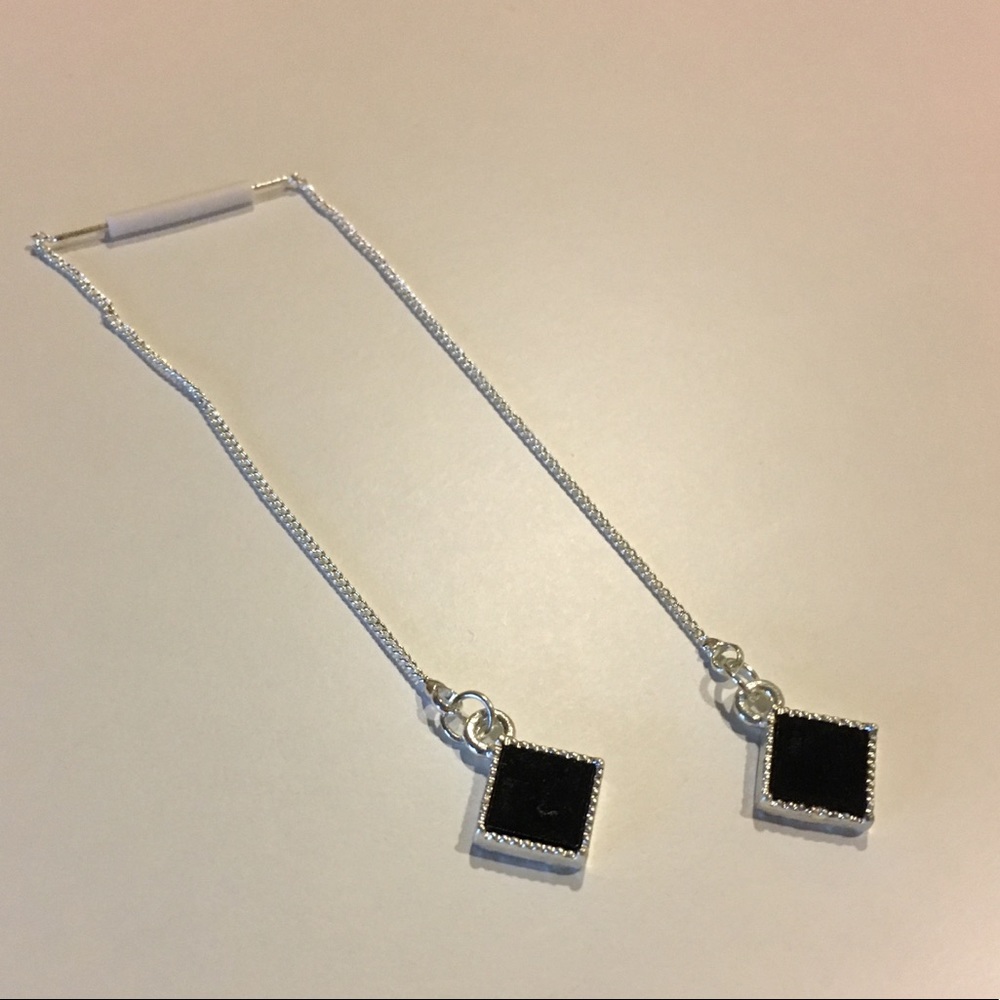Black and silver drop earrings